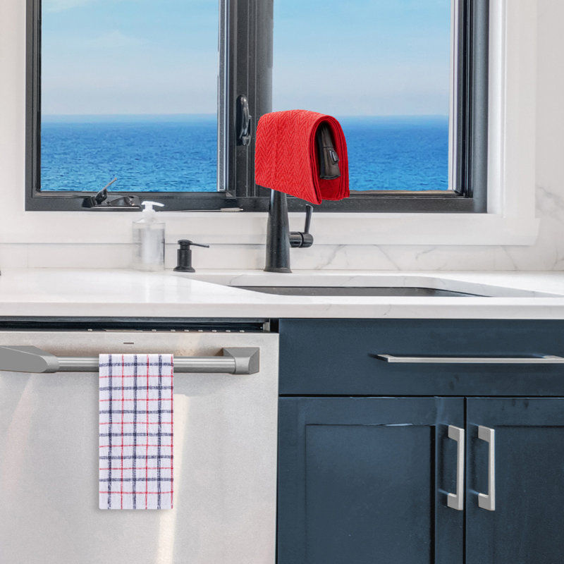 Red and White Plaid Cotton Kitchen Towels Set of 3