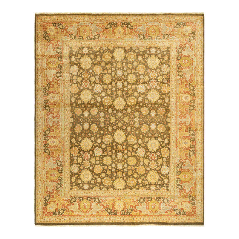 Tapis unique vert / ivoire noué à la main Keenan 8 x 10