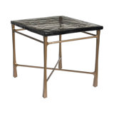 Modern Cirrus 24" Wide Rectangular Cast Glass Top Antique Brass End Table