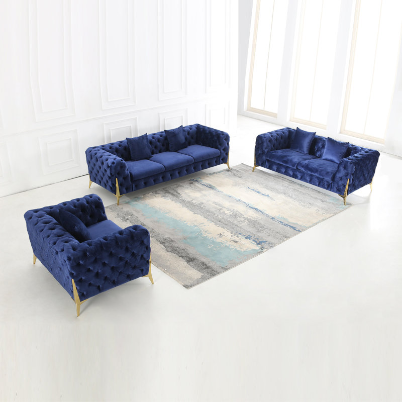 Ensemble de salon en velours 3 pièces, Bleu