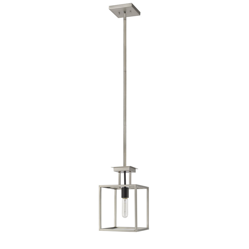 Luminaire suspendu carré 1 lumières Bedsworth, Nickel brossé / noir