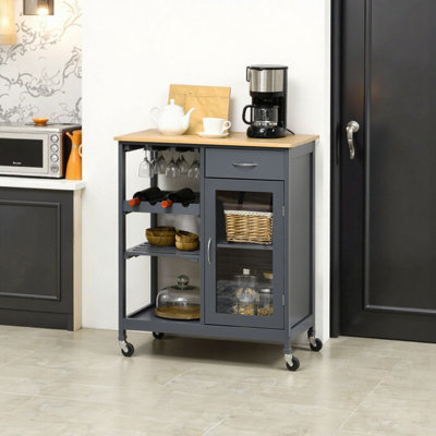 Îlot de cuisine 30 po - gris (support à vin + porte-verres à pied)