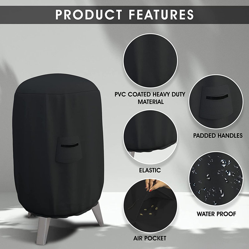 Heavy Duty Waterproof Round Smoker Grill Cover, Weatherproof UV Resistant Barbeque Grill Cover, 32" H x 22" W