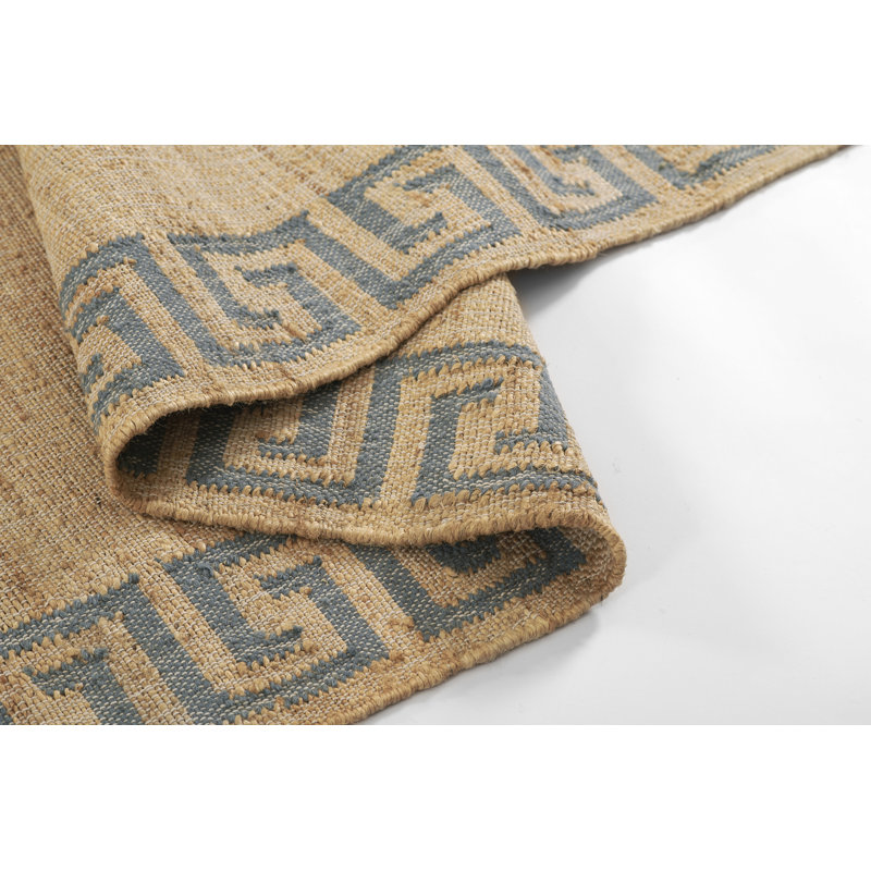 Erin Gates by Momeni Orchard Greek Key Jute and Wool Hand Woven Blue Area Rug, Rectangle 10' x 14'