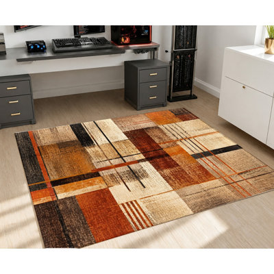 Tapis lavable à motifs géométriques abstraits, motif à carreaux aux tons naturels, surface en velours, doux et antidérapant, décoration intérieure moderne pour salon, chambre, entrée, bureau, balcon, appartement