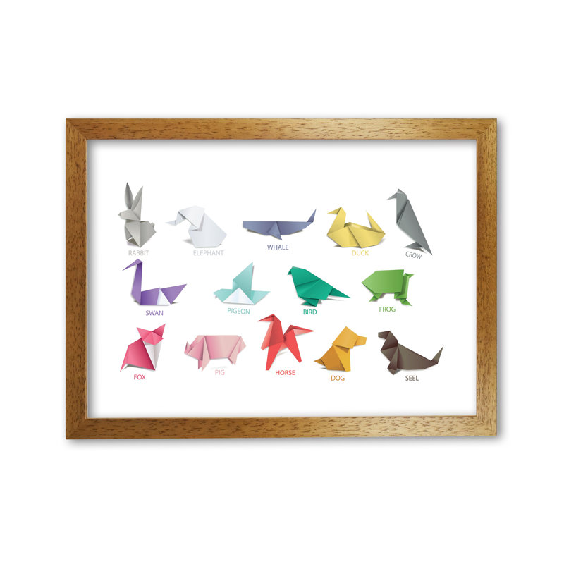 Origami Animals - Print, Honey Oak Frame, 60 cm H x 85 cm W x 5 cm D
