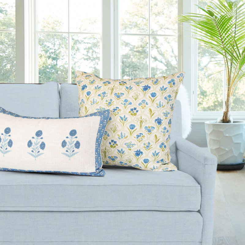 Cotton Pillow Cover, Blue Floral