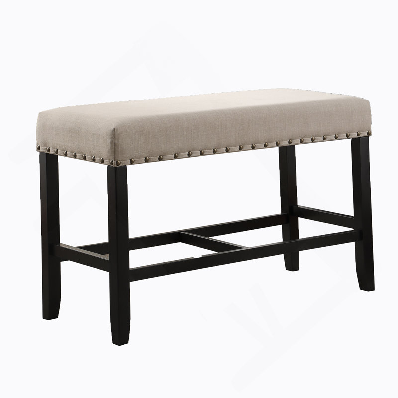 Fabric Counter Height Dining Bench With Nailhead Trim, Tan, Tan
