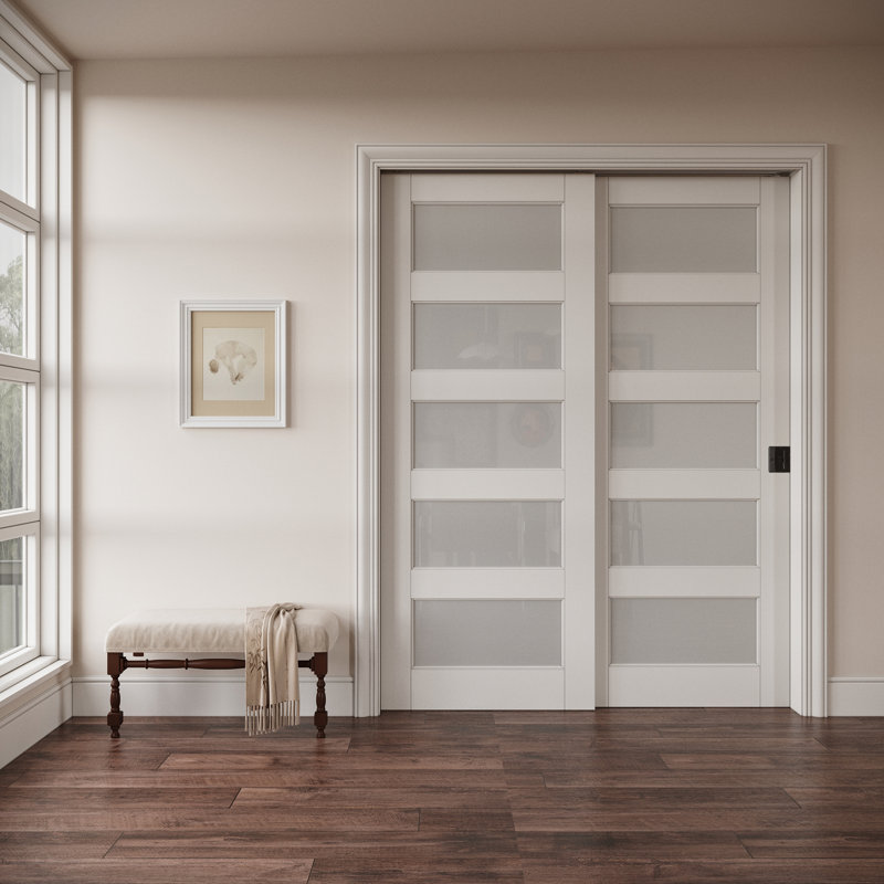Porte coulissante double en verre givré blanc 5 pièces, 48 po x 80 po