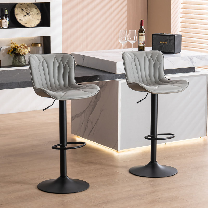 Swivel Upholstered Adjustable Height Counter Stool with Metal Frame, Grey