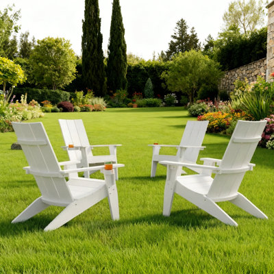 Adirondack Chairs Set Of 4 Weather Resistant With Cup Holder Plastic Outdoor Chairs For Firepit Area Seating