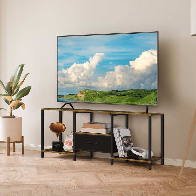 46.2 Inch Industrial TV Stand With Fabric Drawer, Rustic Brown Entertainment Center With Storage Shelves, Metal Frame Media Console For Tvs Up To 50 Inches, Living Room Furniture