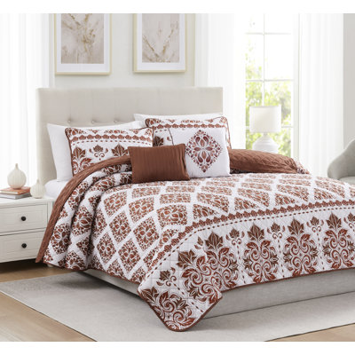 Courtepointe Kingston Damask Spice avec coussins décoratifs et taies décoratives