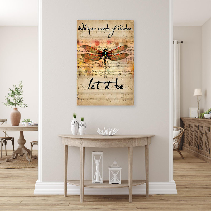 " Dragonfly Let It Be - 1 Piece Rectangle Graphic Art Print On Wrapped Canvas " Graphic Art Print, L 24 po x H 36 po