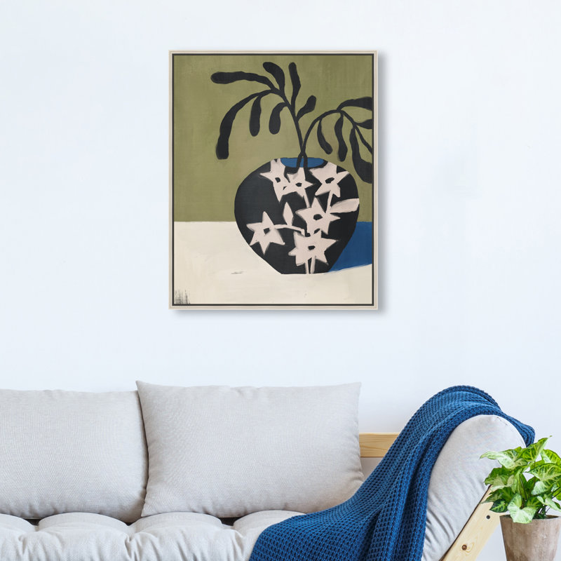 Olive Branch Vase Print by Oliver Gal, 21"H x 17"W, Silver Floater Frame