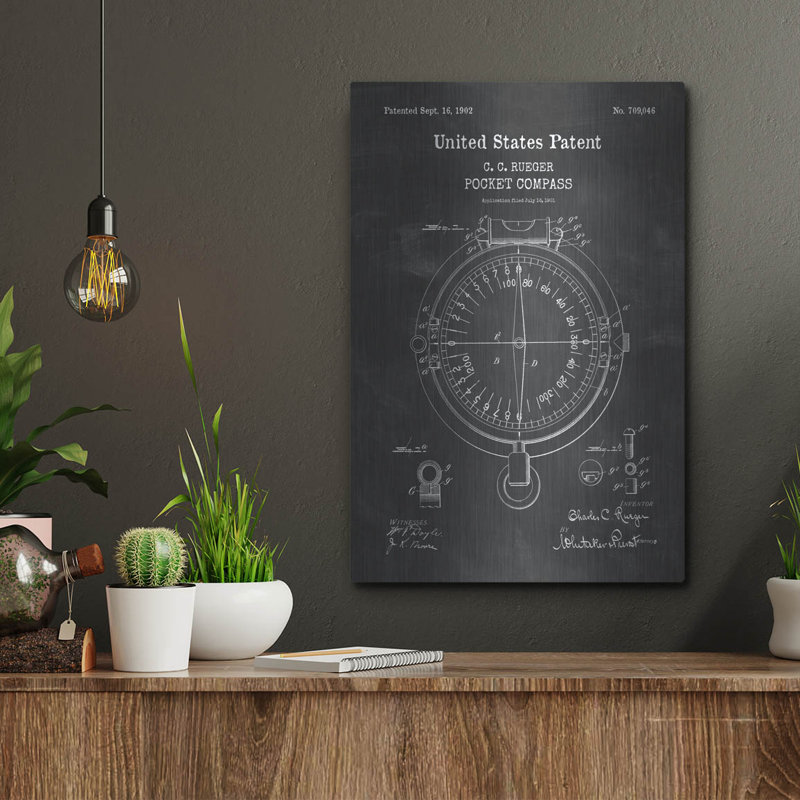 «Luxe Compass BluePass Compass Blueprint Brevetch» par Patents, H 16 po x l 12 po