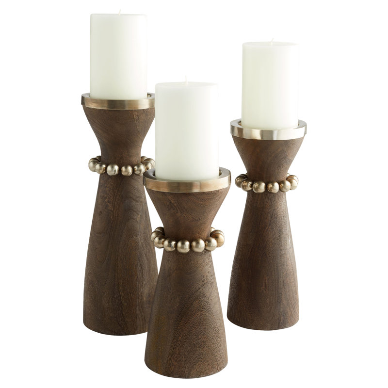 Parvati Candlestick, Weathered Gray/Antique Silver/Antique Nickel, 14" H x 5.5" W x 5.5" D