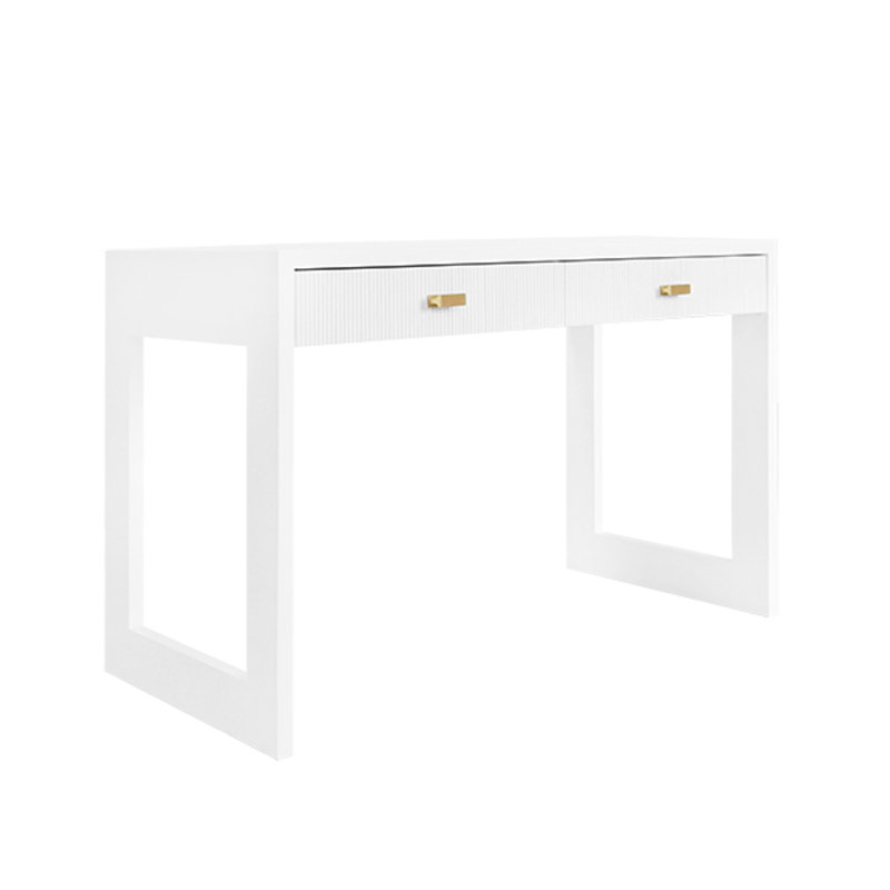 Matte White Lacquer Home Office Desk with Two Drawers