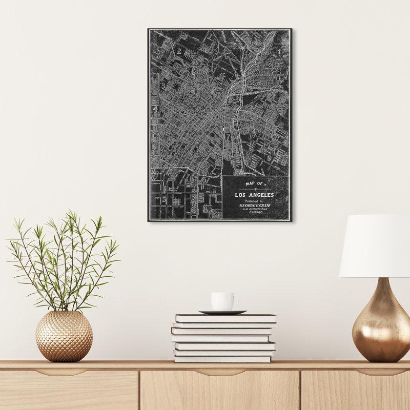 Los Angeles Map 1899 Gray - impression d'art graphique, Toile tendue, H 24 po x l 20 po x P 1,5 po