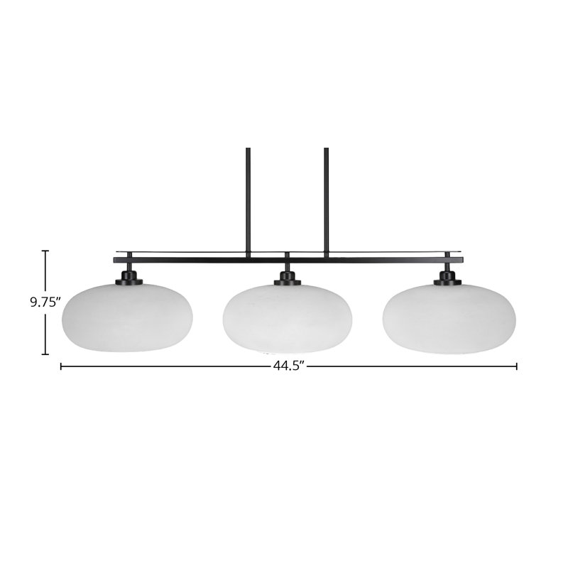 Agnon 3 Light Island Light Shown With 13" Glass, Blanc, Noir mat