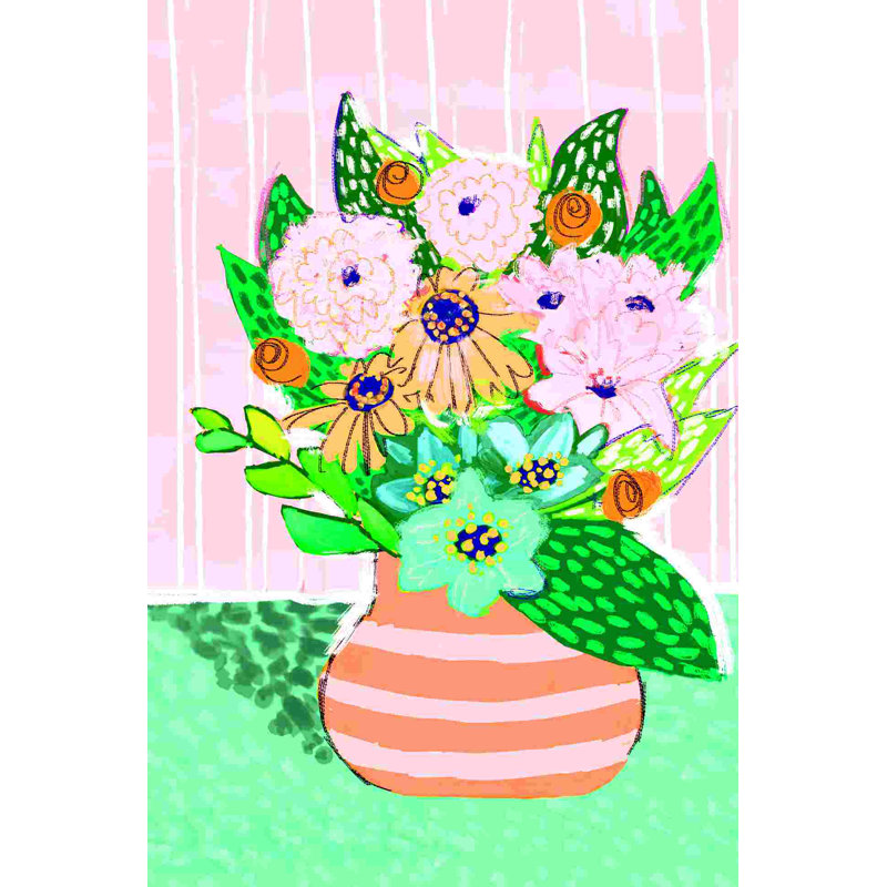 Fleurs brillantes et peintes par - on, H 18 po x l 12 po