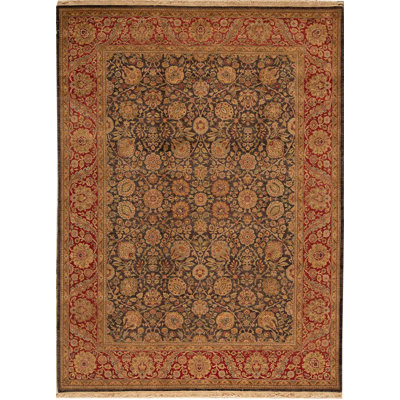 Tapis noir et rouge de haute qualité noué à la main
