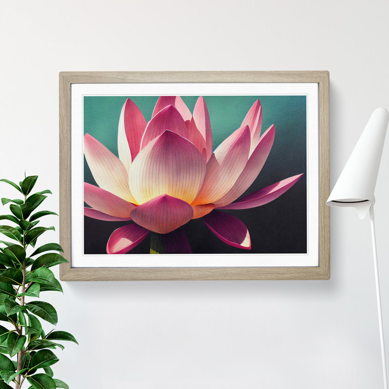 Gorgeous Lotus Flower 1 Piece Single Picture Frame Wall Art, 34cm H x 46cm W x 2cm D, Oak Framed