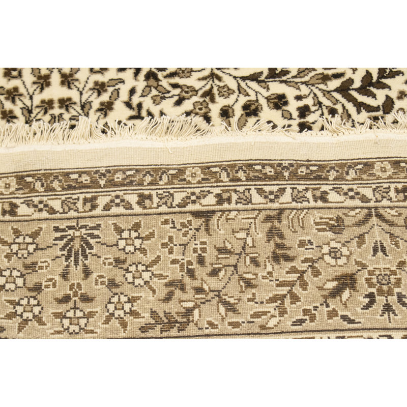 Tapis oriental crème / brun / kaki traditionnel Indo Kerman 6 pi 5 po x 9 pi 2 po