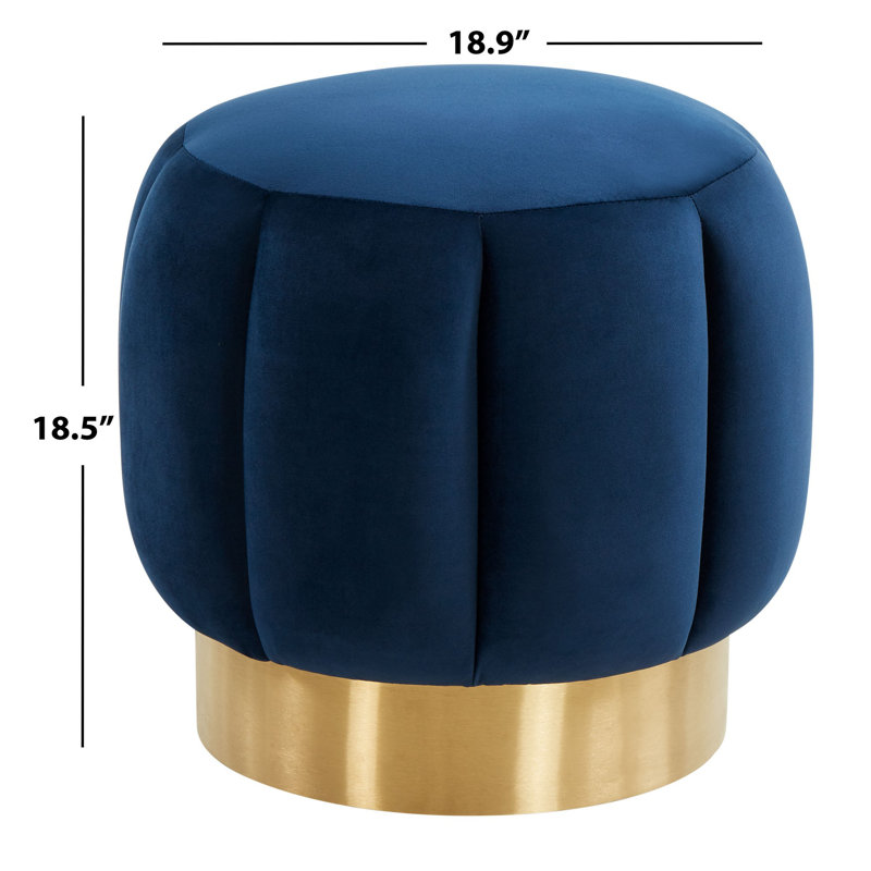 Maxine Round Ottoman, Navy Velvet