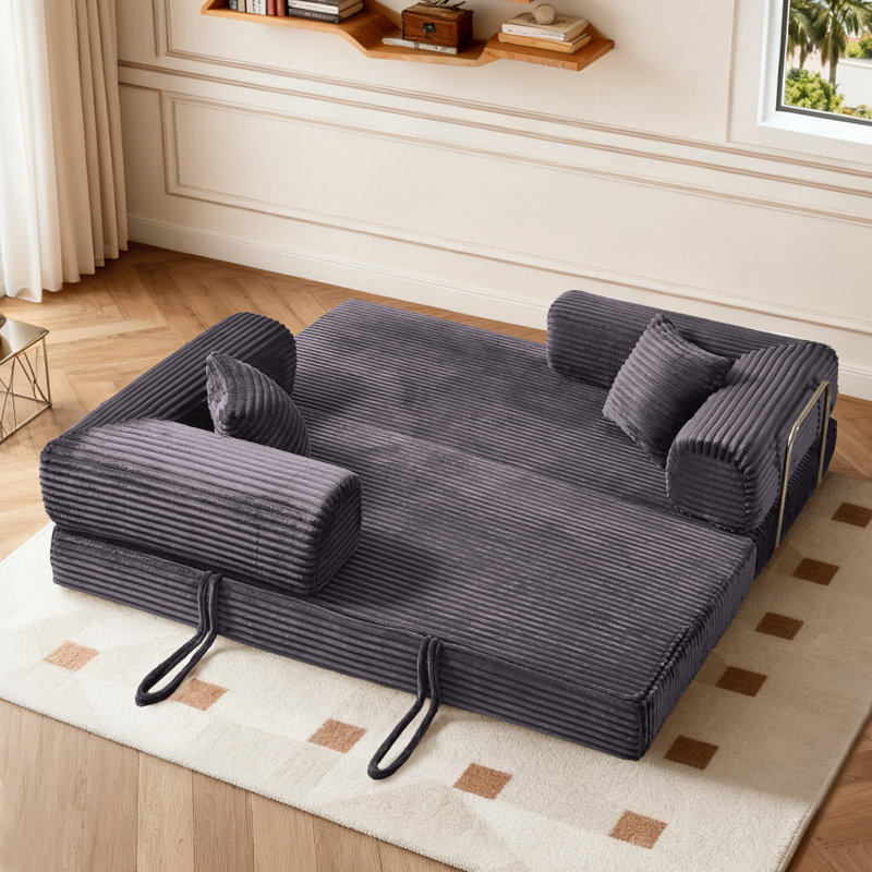 Aldora Boneless 78" King Size Convertible Sleeper Sofa Bed With 2 Pillows, Corduroy Folding Mattress Couch, No Assembly Required , Floor Sofa Lounge Couch For Living Room Small Spaces