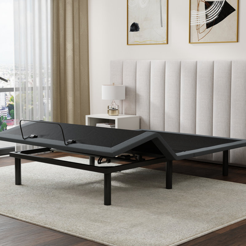 Base de lit réglable Os4 noir et gris pour lit grand, offrant des positions de tête et de pied, récupération à plat One-Touch Zero Gravity, système de renforcement du cadre très résistant, télécommande sans fil