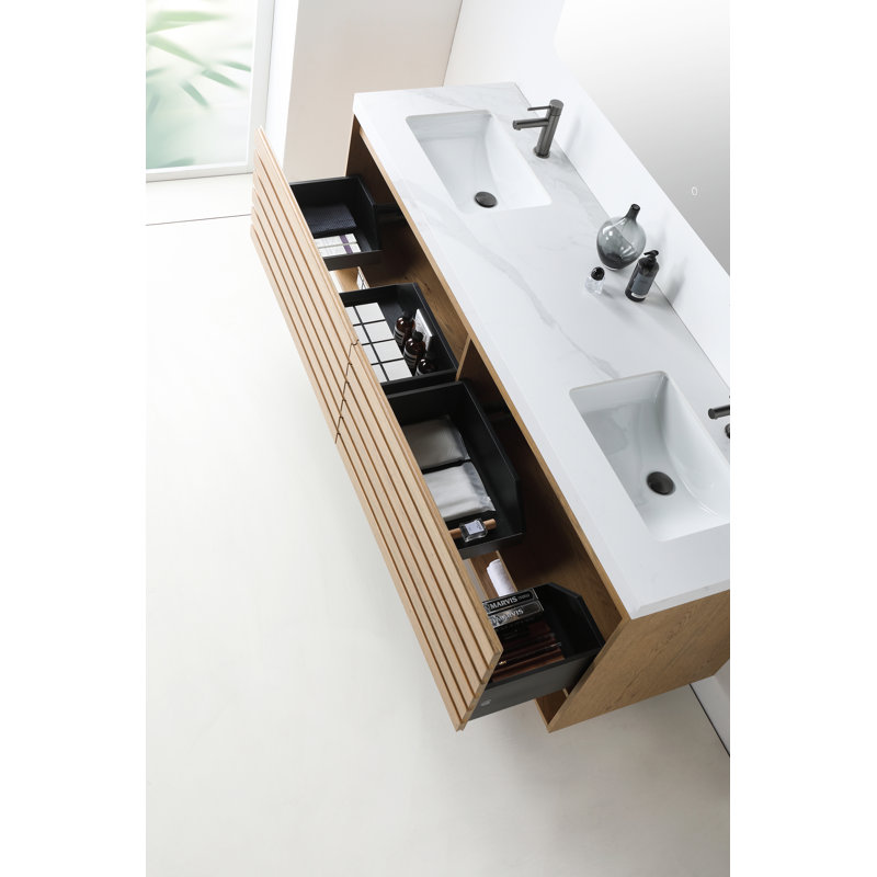 Meuble-lavabo 72 po Maumelle, Chêne pacane, Blanc