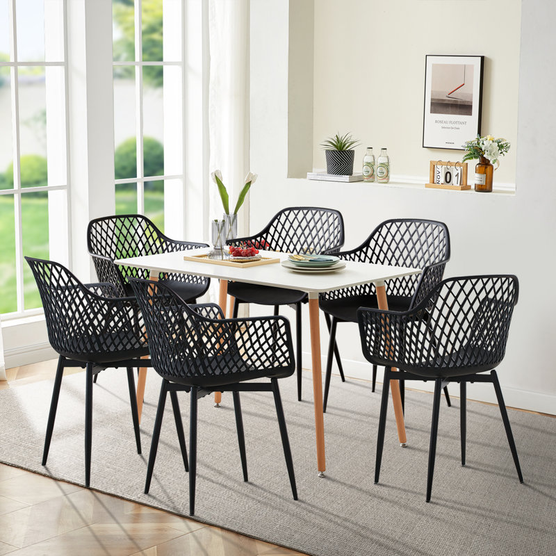 Ensemble de 7 tables de salle à manger rectangulaires 7 pièces (blanc et noir) Modern Kitchen