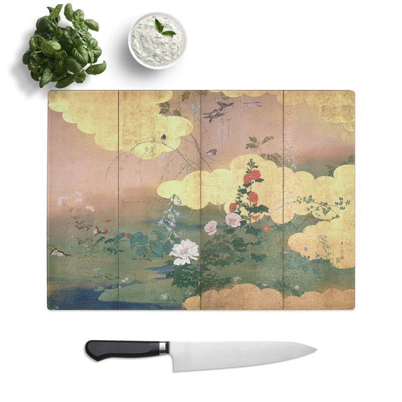Glass Flowers & Birds of The Four Seasons by Shibata Zeshin Chopping Board, 28.5 cm W x 20 cm L