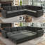 Canapé en L 118 po avec lit escamotable, canapé-lit convertible surdimensionné avec garniture cloutée et accoudoirs roulés, canapé modulaire revêtu de chenille, pour salon, appartement, bureau, gris foncé-1582366598