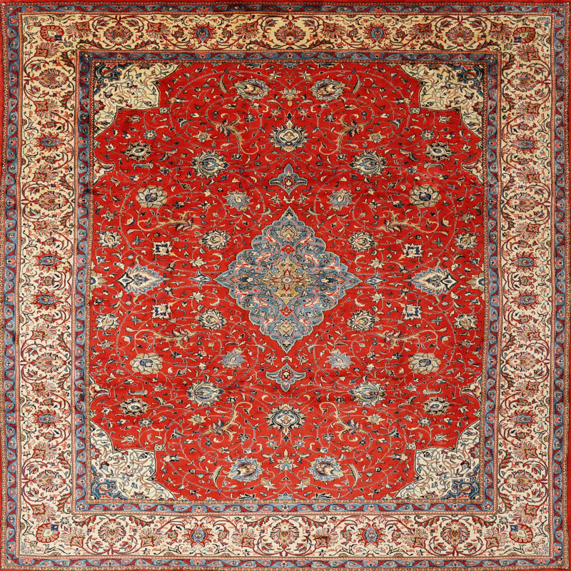 Tapis traditionnel orange / brun / gris Kumra, Rond 6 pi
