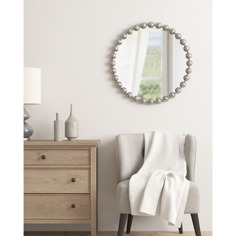 Miroir mural perlé 27 po, Argent