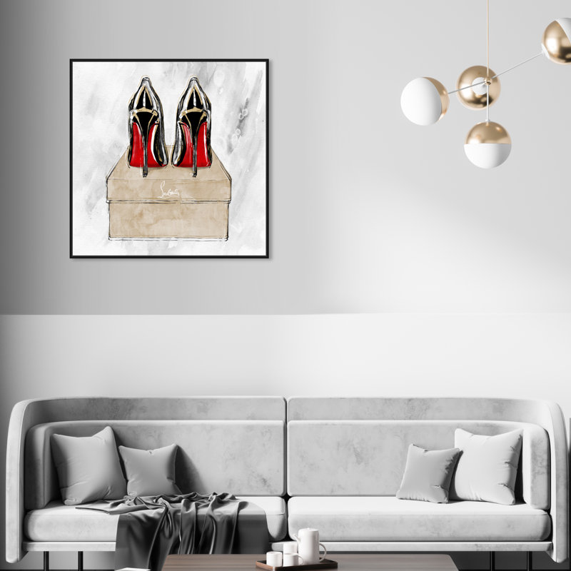 Chaussures rouges à talons rouges, talons hauts de luxe noir moderne - peinture à cadre flottant, H 31 po x l 31 po