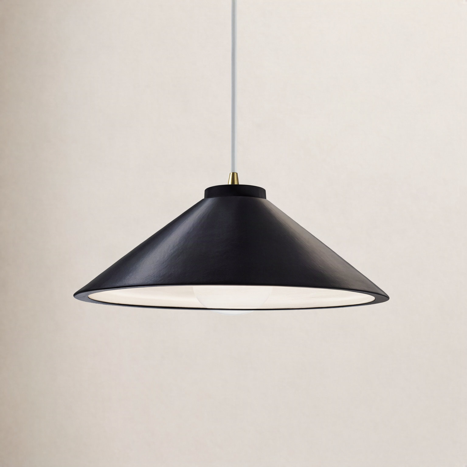 Leni Dimmable Cone Single Light Pendant, Gloss Black, Antique Brass