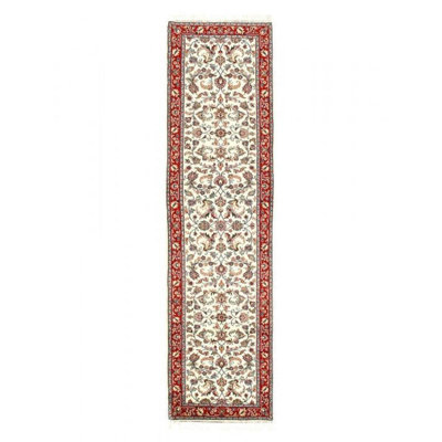Tapis rouge / jaune / blanc en laine et coton noué à la main de style oriental 2 pi 7 po x 9 pi 8 po