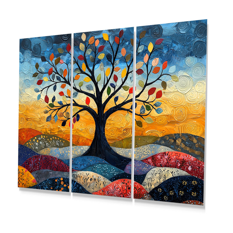 Ensemble d'art mural orange arbre de vie II - Arbre de vie orange, Métal métal, H 40 po x l 60 po x P 1 po