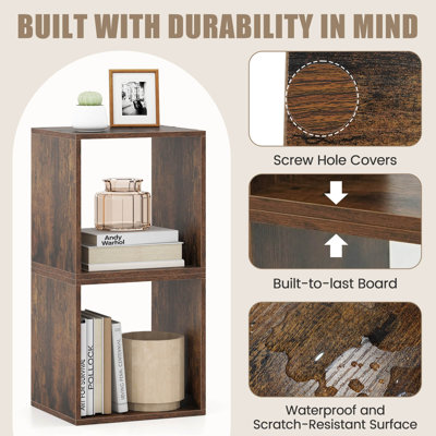 2 PCS Stackable Storage Cube Free-standing Storage Organizer Bookcase for Bedroom Brown