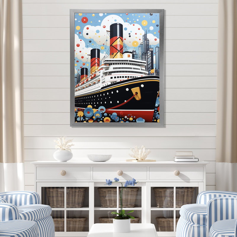 Pop Art Titanic Celebration - art mural bateau côtier, 32" H x 24" W, Silver Picture Framed