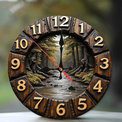 Wooden River Scene Wall Clock