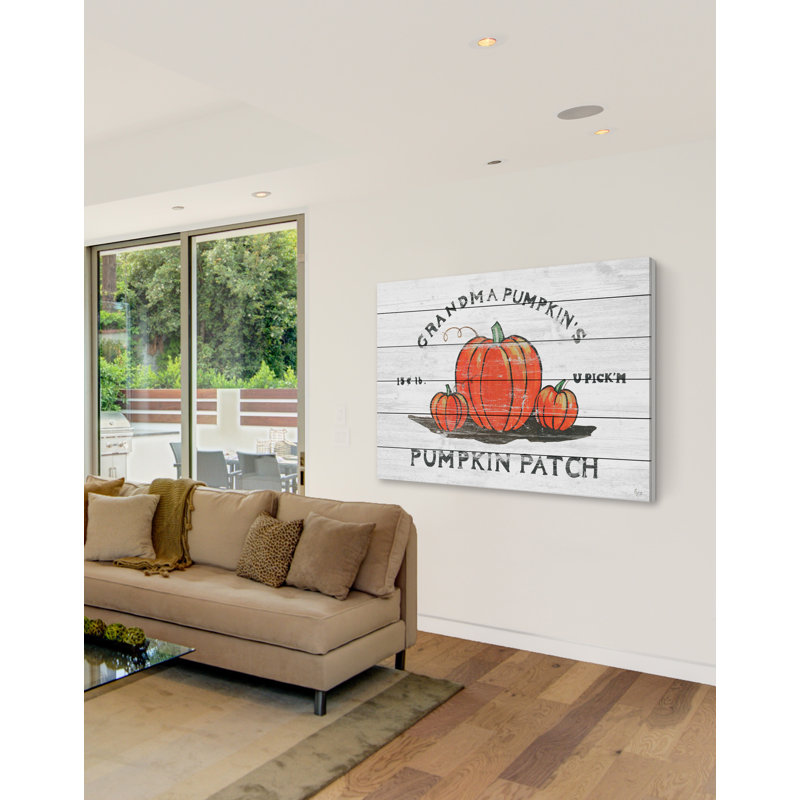 « Grandma Pumpkin », art textuel sur bois sans cadre, H 40 po x l 60 po x P 1,5 po