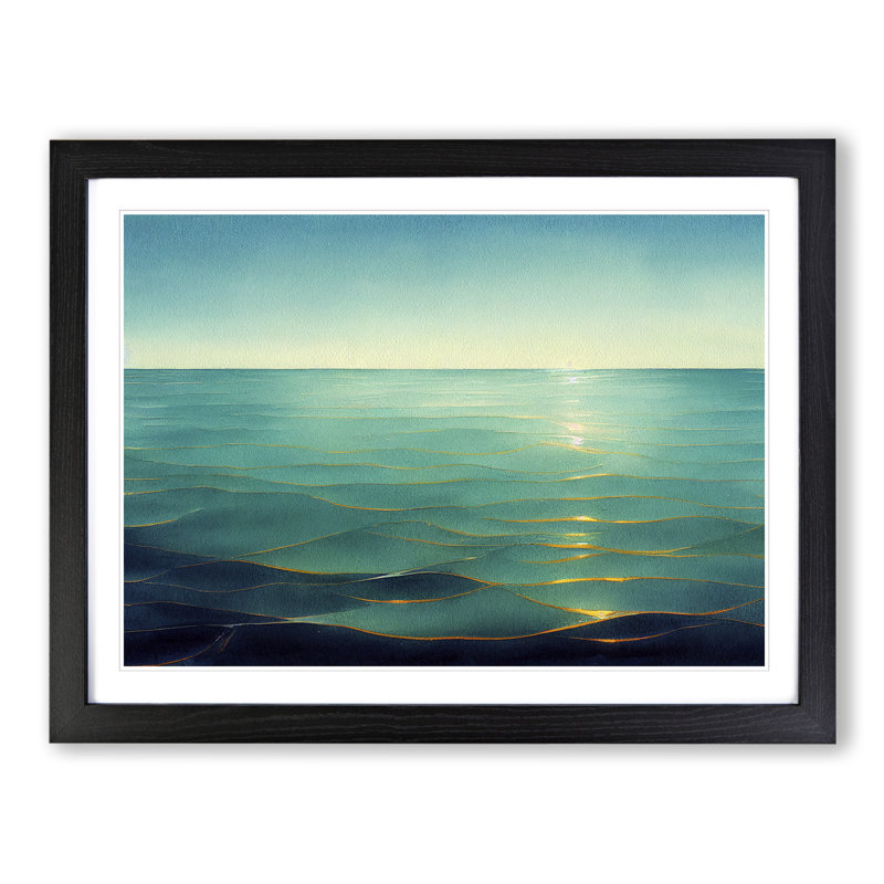 XH1022-4386X Golden Ocean - Single Picture Frame Print, 46cm H x 64cm W x 2cm D, Black Framed