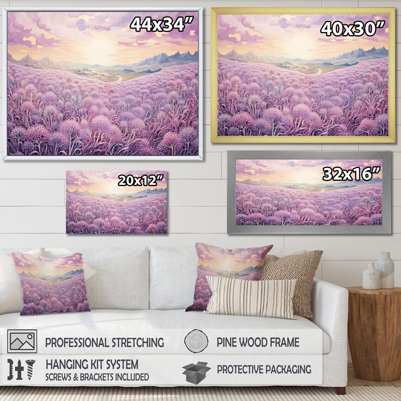 «Magical Lilac Flowers Field» sur impression sur toile, H 30 po x l 40 po x P 1,5 po, Toile tendue