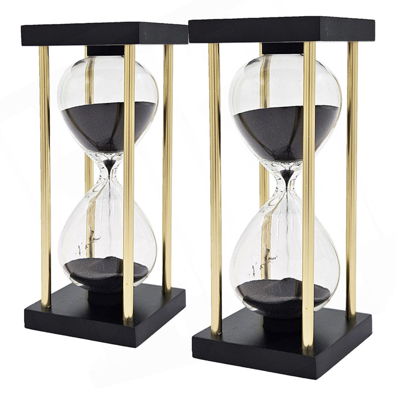 Ensemble de 2 sabliers de 15 minutes 3 x 3 x 7 po avec structure en métal Spellman, noir, Noir