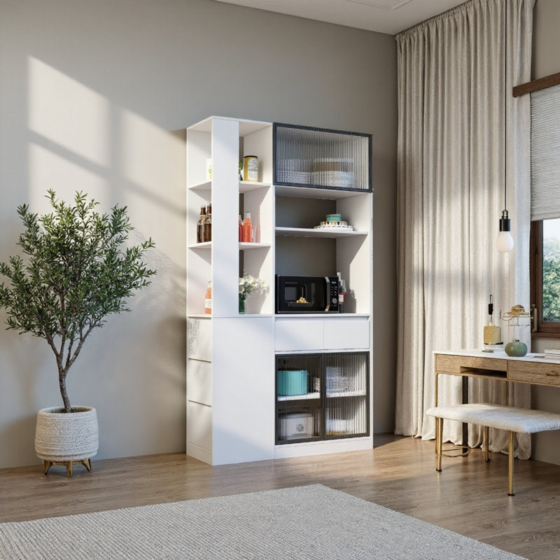 Armoire de rangement de 70,87 po de hauteur avec portes et tiroirs en verre - Organisateur de hall d'entrée moderne pour le couloir et le salon