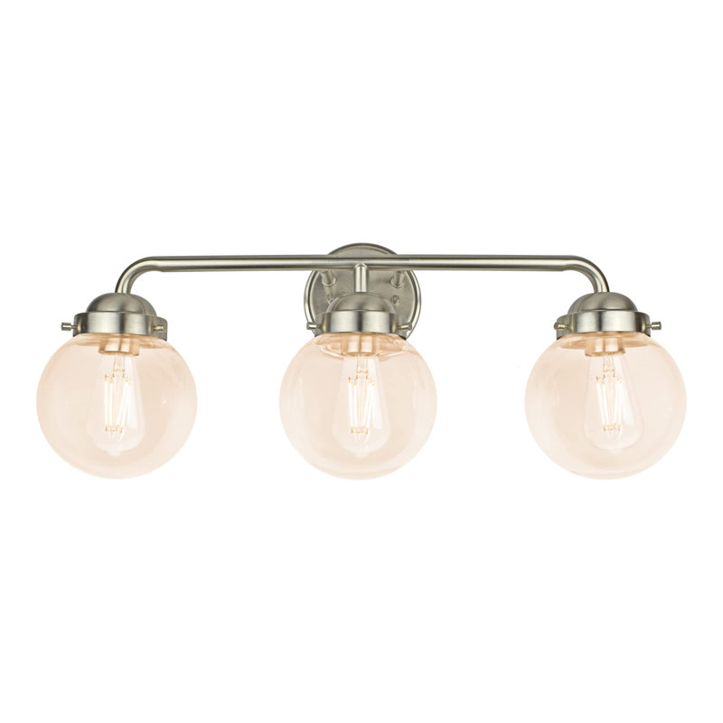 Applique murale de salle de bain 3 lumières à globe en verre avec ampoule à DEL Edison ST19 6W 2700K, Nickel brossé
